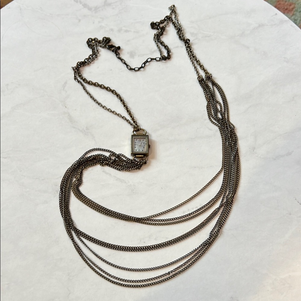 Vintage Multi-Metal Necklace with Watch Pendant
